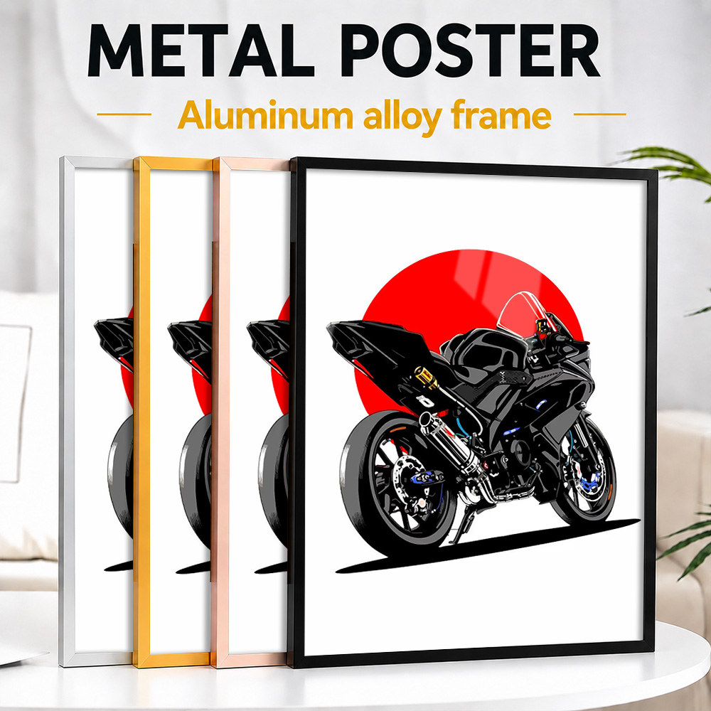 Riding Gear - Zwarte sportmotorfiets, rode zon, aluminium metalen